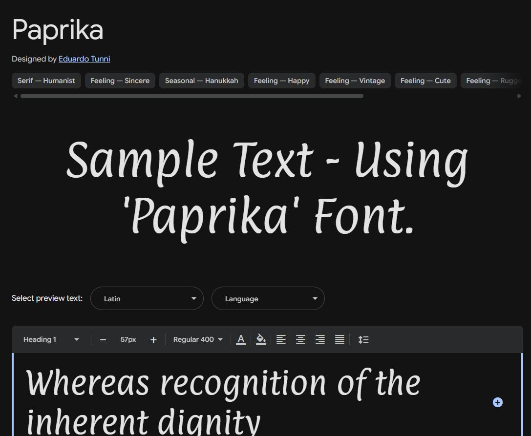 Image sample preview for text using Paprika font family