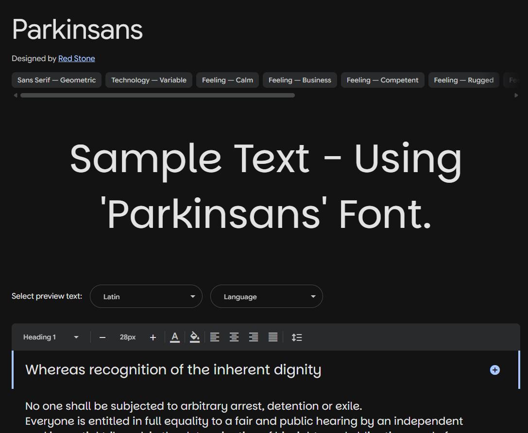 Image sample preview for text using Parkinsans font family
