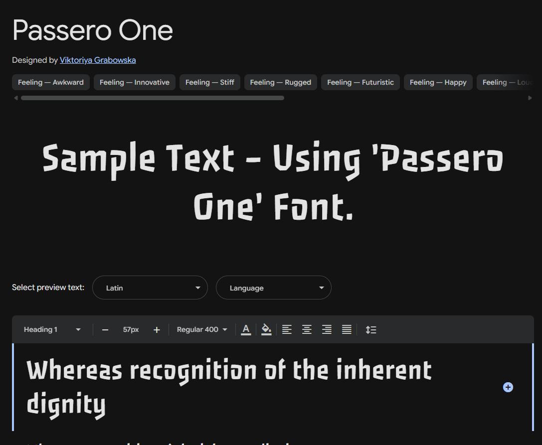 Image sample preview for text using Passero One font family