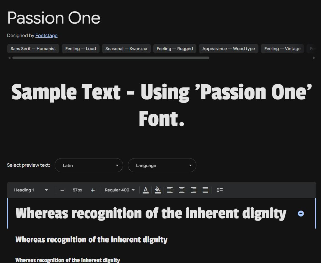 Image sample preview for text using Passion One font family