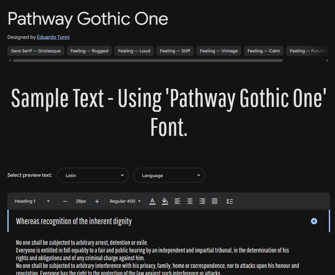 Image sample preview for text using Pathway Gothic One font family