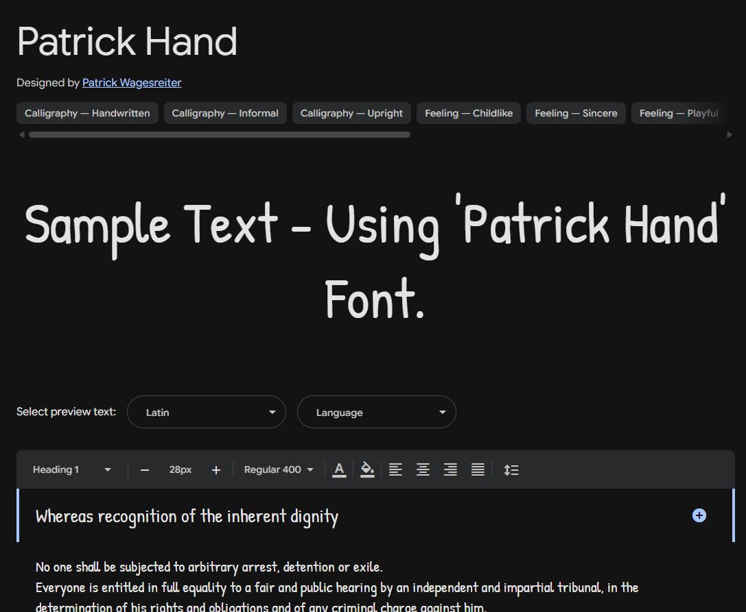 Image sample preview for text using Patrick Hand font family