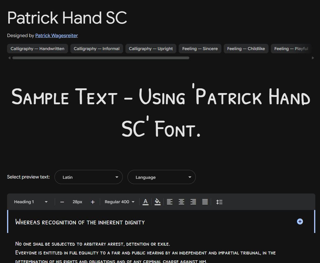Image sample preview for text using Patrick Hand SC font family