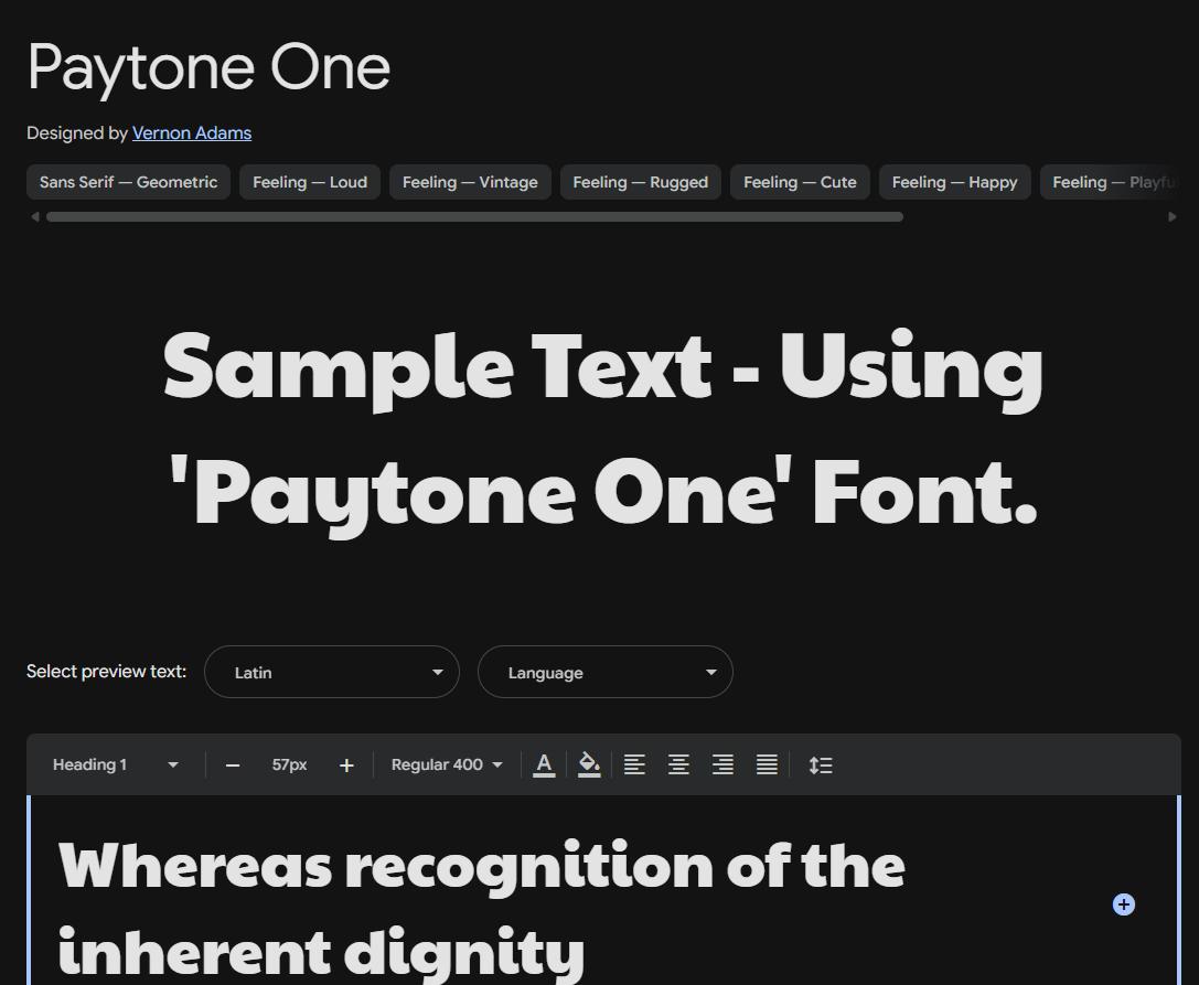 Image sample preview for text using Paytone One font family