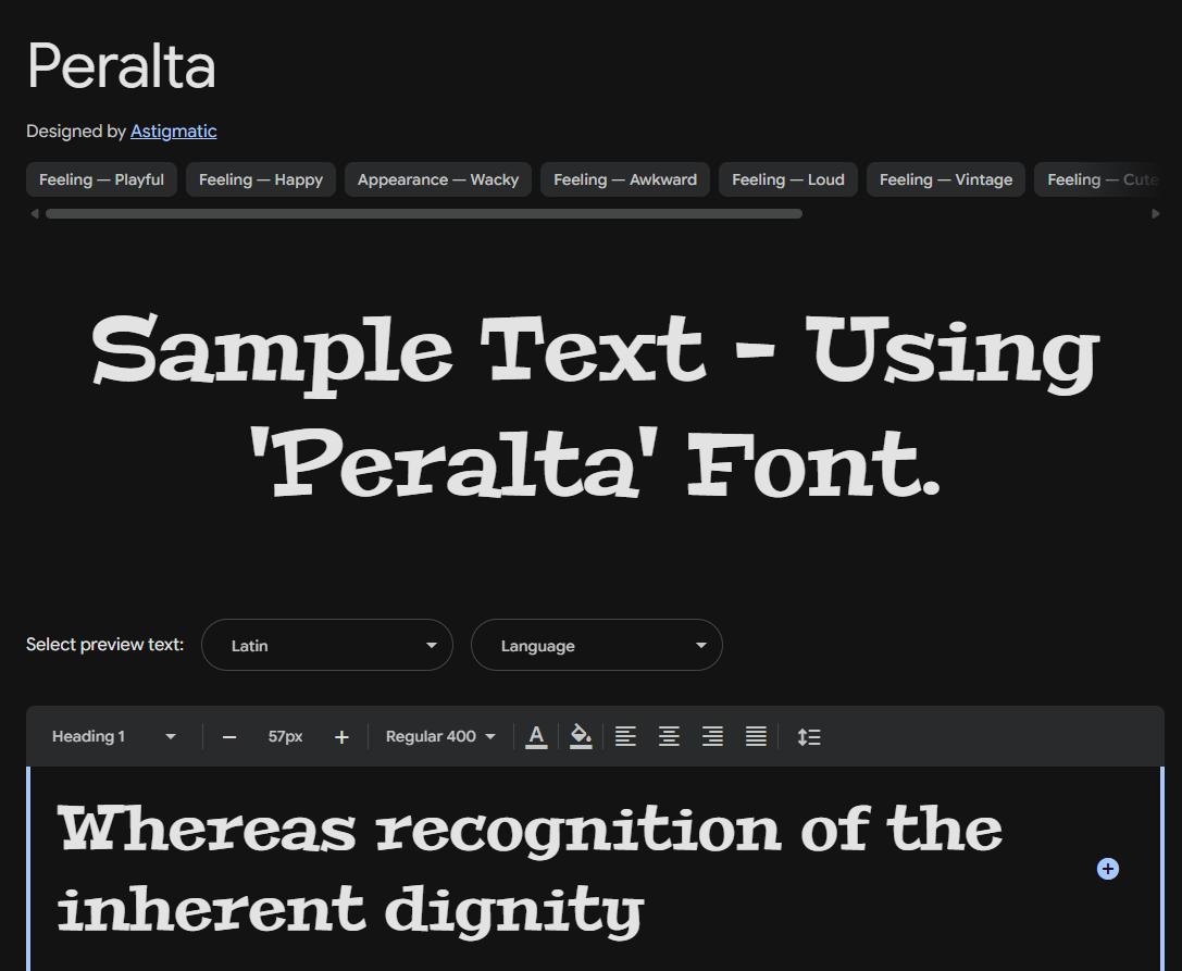 Image sample preview for text using Peralta font family