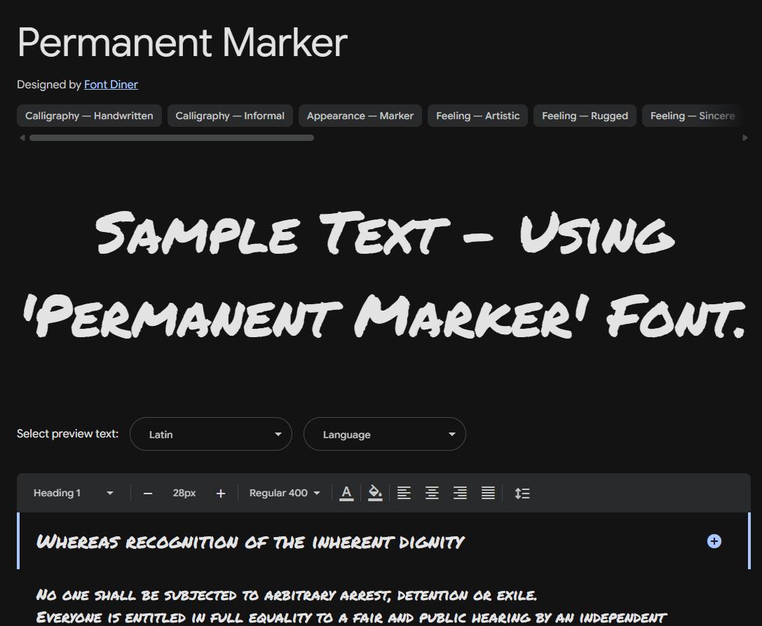 Image sample preview for text using Permanent Marker font family