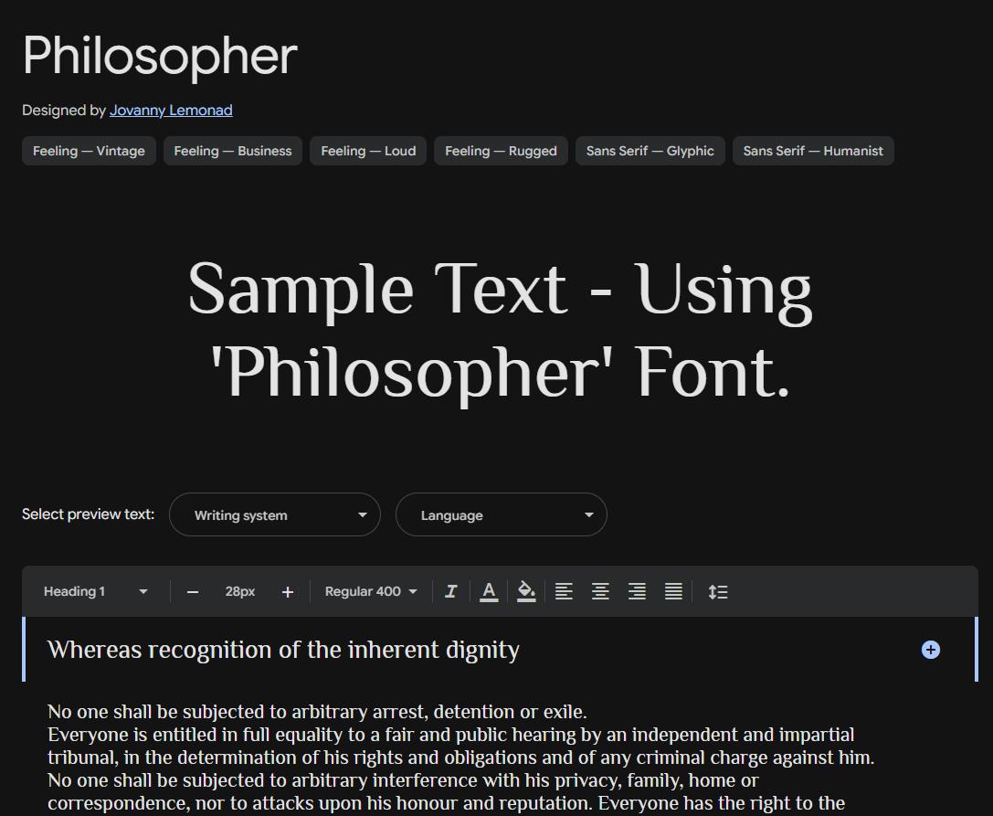 Image sample preview for text using Philosopher font family