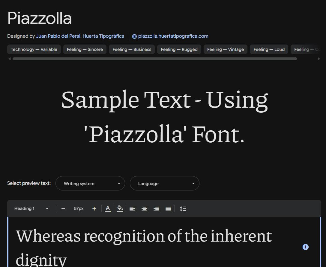Image sample preview for text using Piazzolla font family
