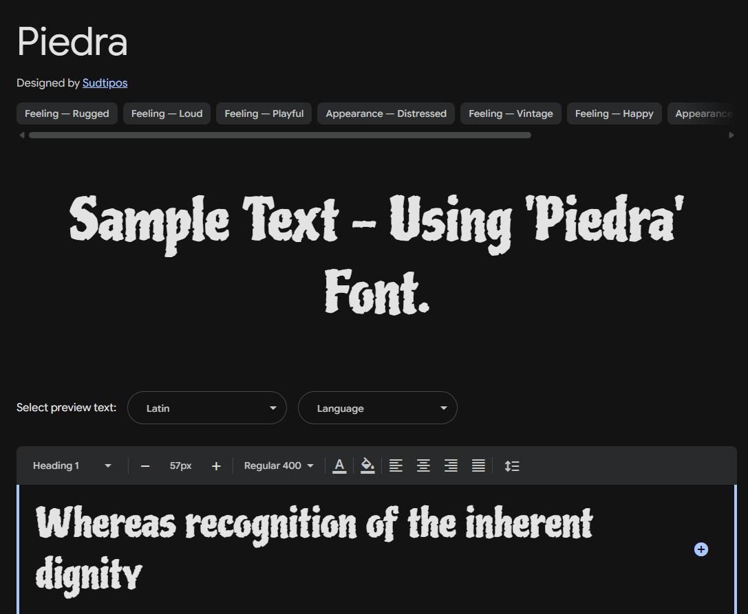 Image sample preview for text using Piedra font family