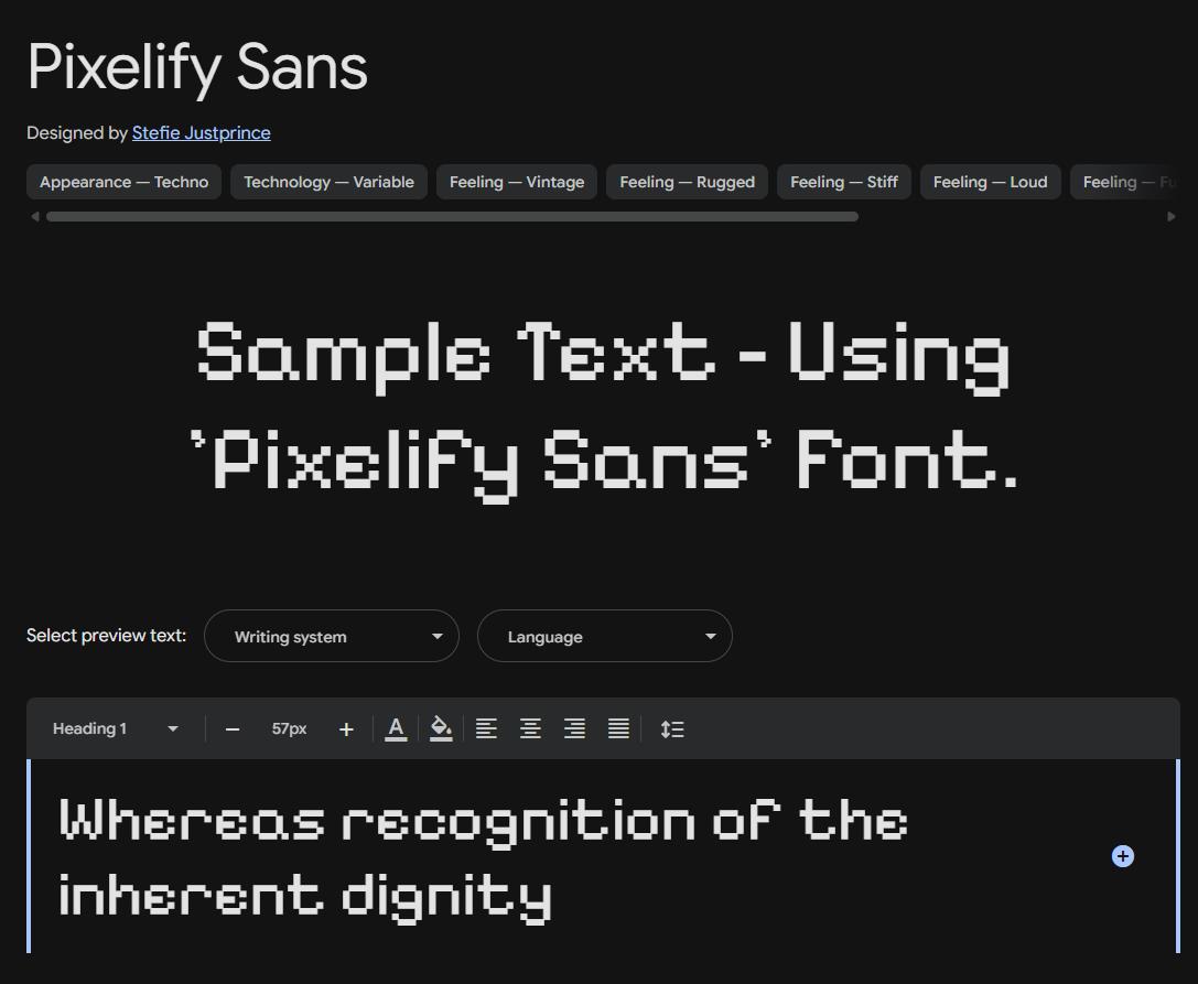 Image sample preview for text using Pixelify Sans font family