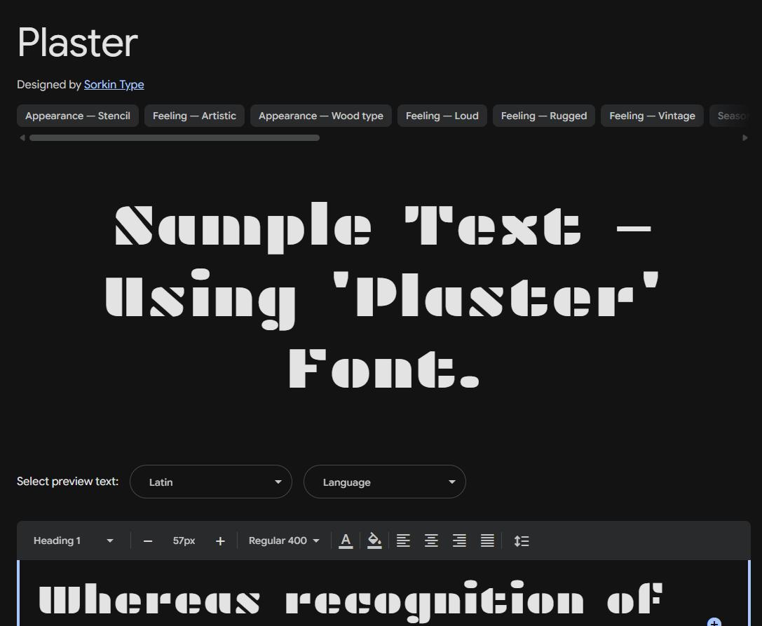 Image sample preview for text using Plaster font family