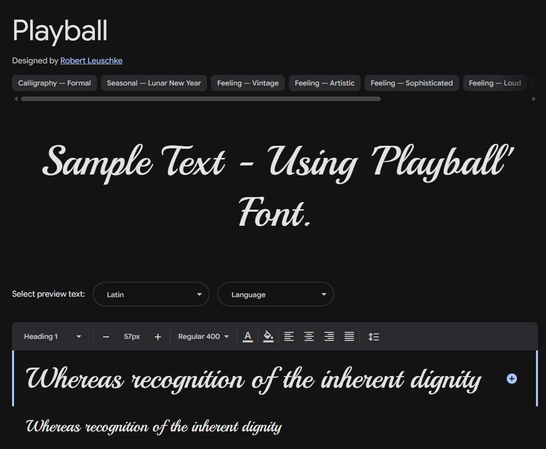 Image sample preview for text using Playball font family