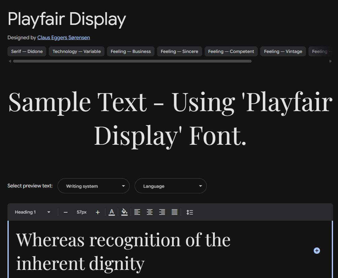 Image sample preview for text using Playfair Display font family
