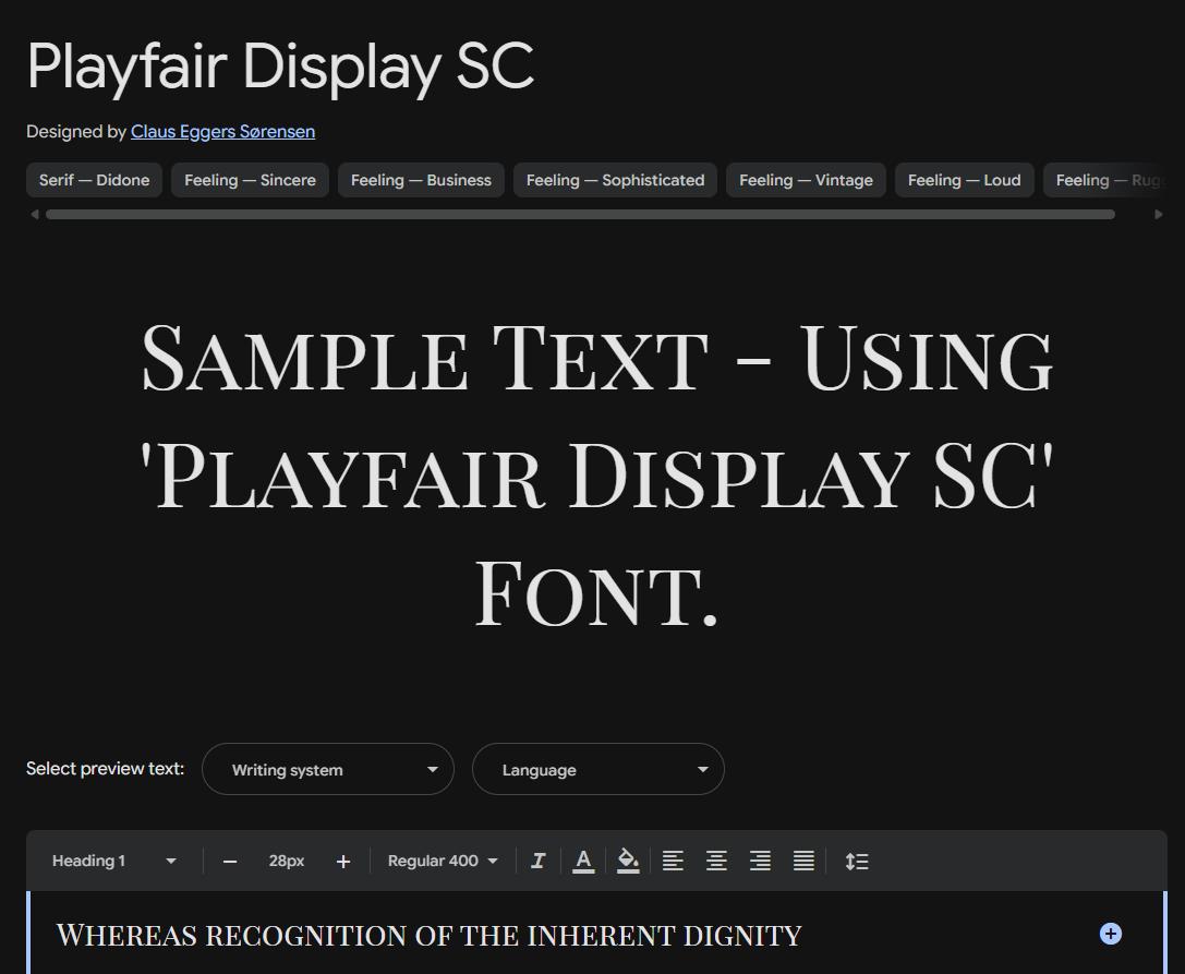 Image sample preview for text using Playfair Display SC font family