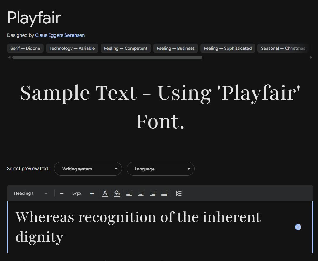 Image sample preview for text using Playfair font family