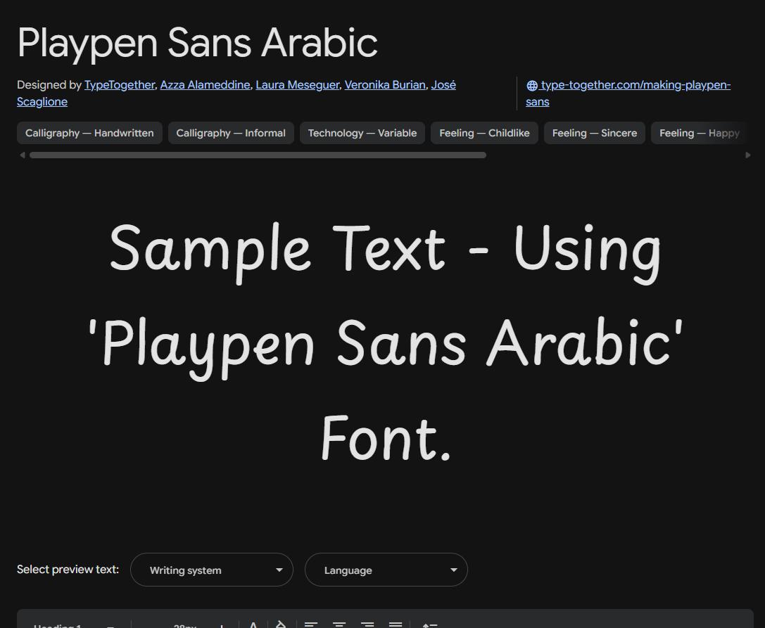 Image sample preview for text using Playpen Sans Arabic font family