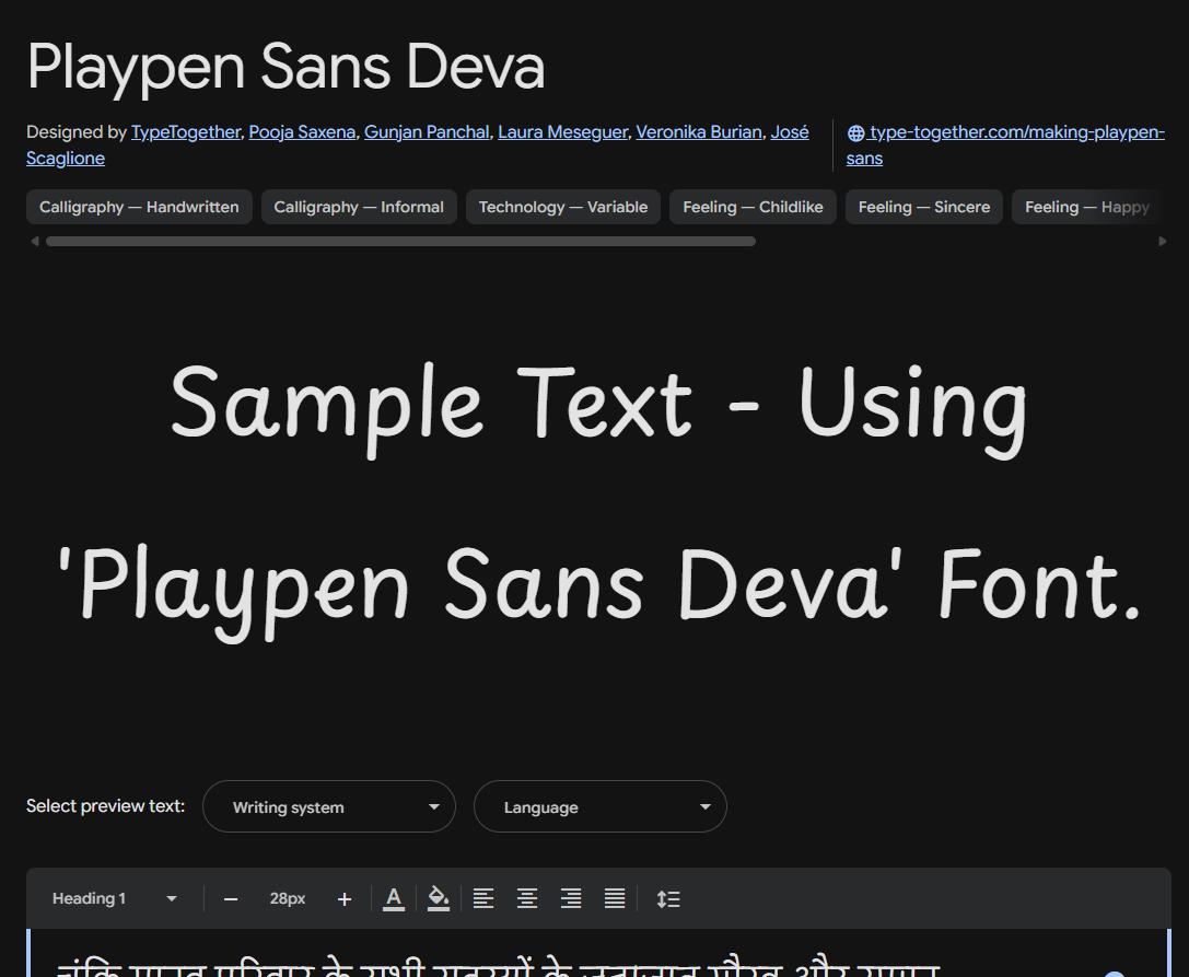 Image sample preview for text using Playpen Sans Deva font family
