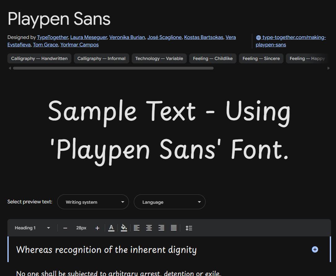 Image sample preview for text using Playpen Sans font family
