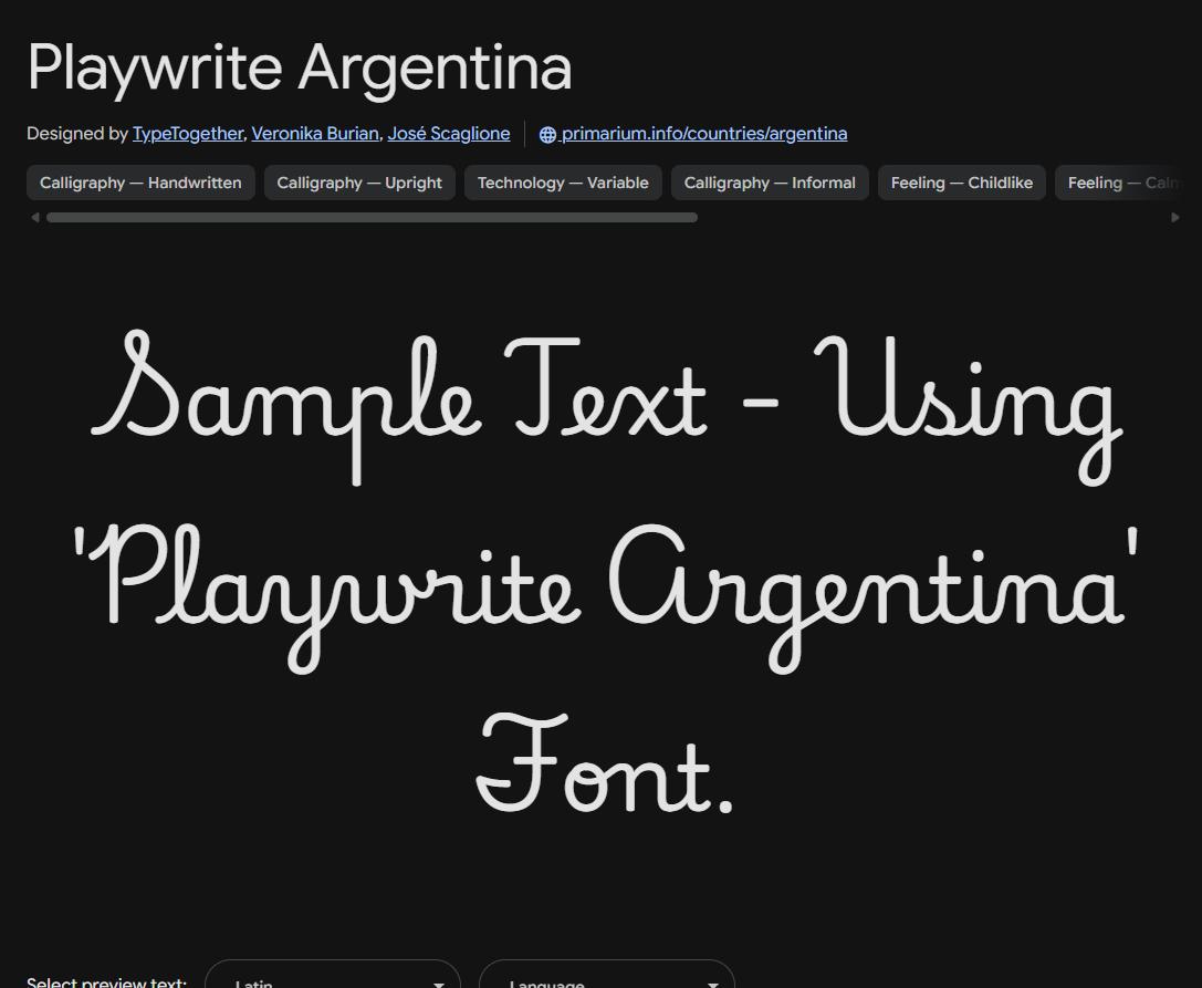 Image sample preview for text using Playwrite Argentina font family