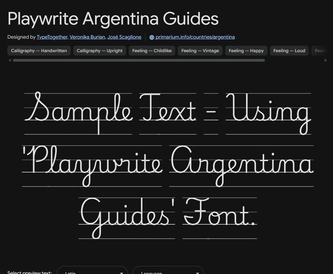 Image sample preview for text using Playwrite Argentina Guides font family