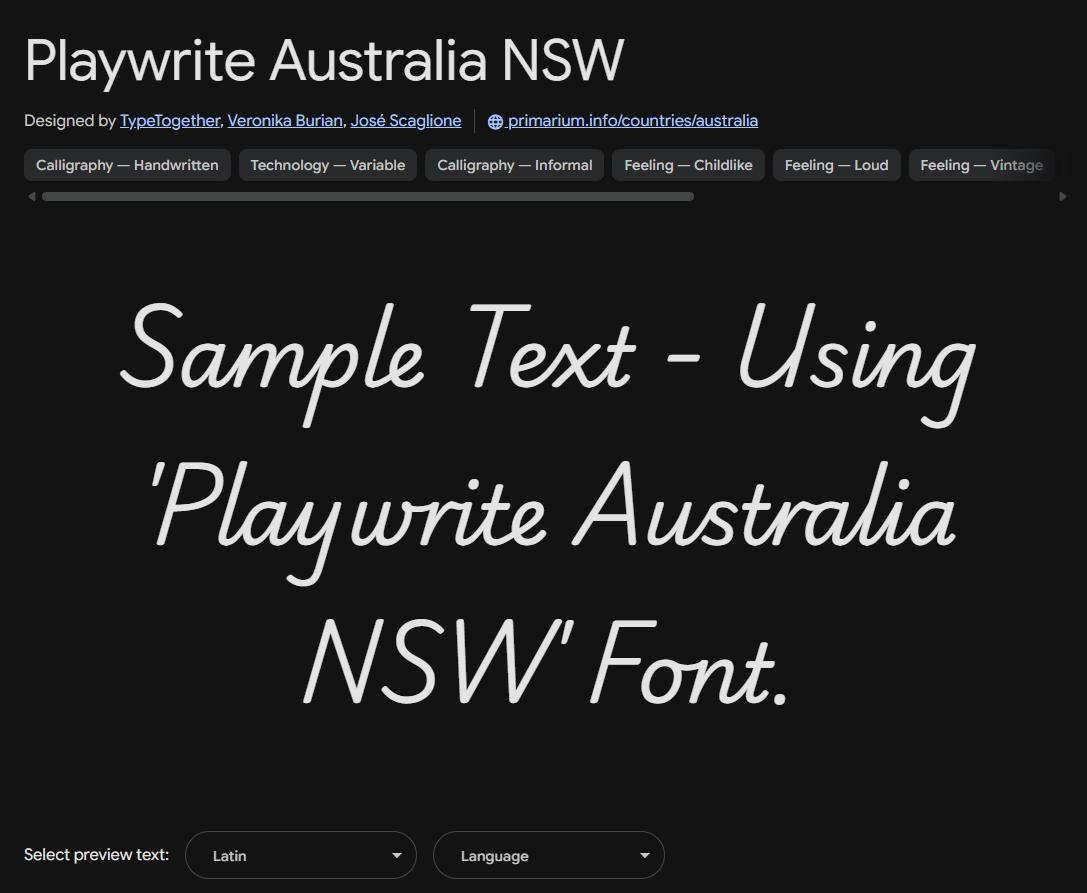 Image sample preview for text using Playwrite Australia NSW font family