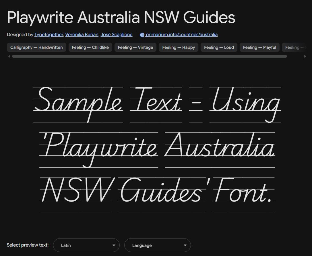 Image sample preview for text using Playwrite Australia NSW Guides font family