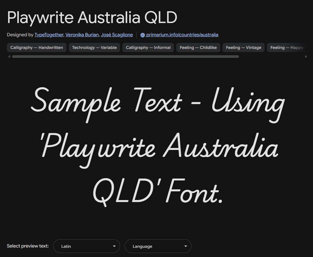 Image sample preview for text using Playwrite Australia QLD font family
