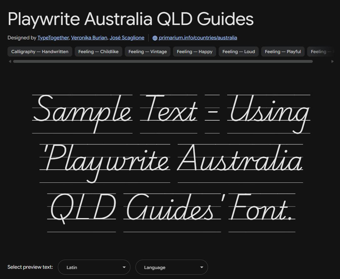 Image sample preview for text using Playwrite Australia QLD Guides font family