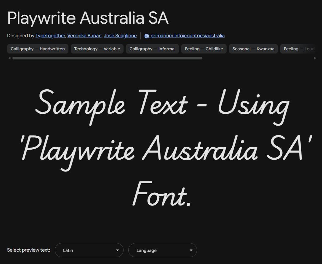 Image sample preview for text using Playwrite Australia SA font family