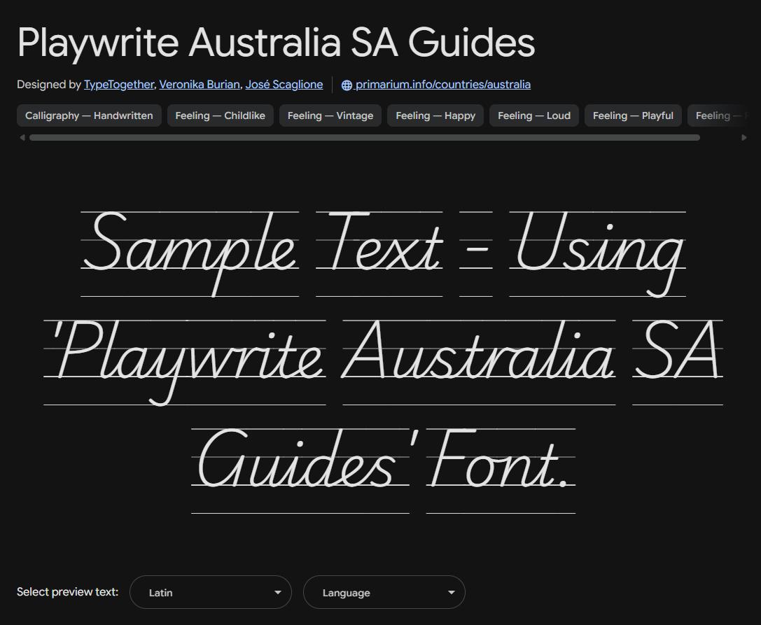 Image sample preview for text using Playwrite Australia SA Guides font family