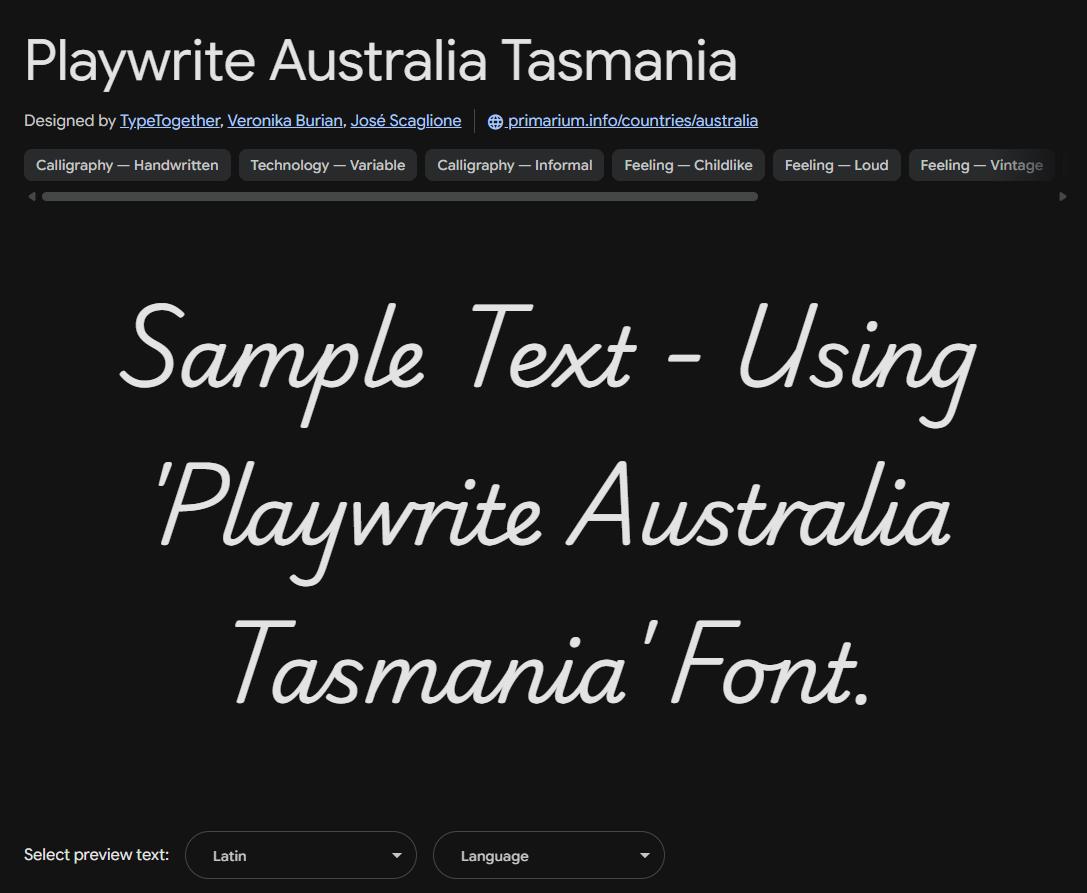 Image sample preview for text using Playwrite Australia Tasmania font family