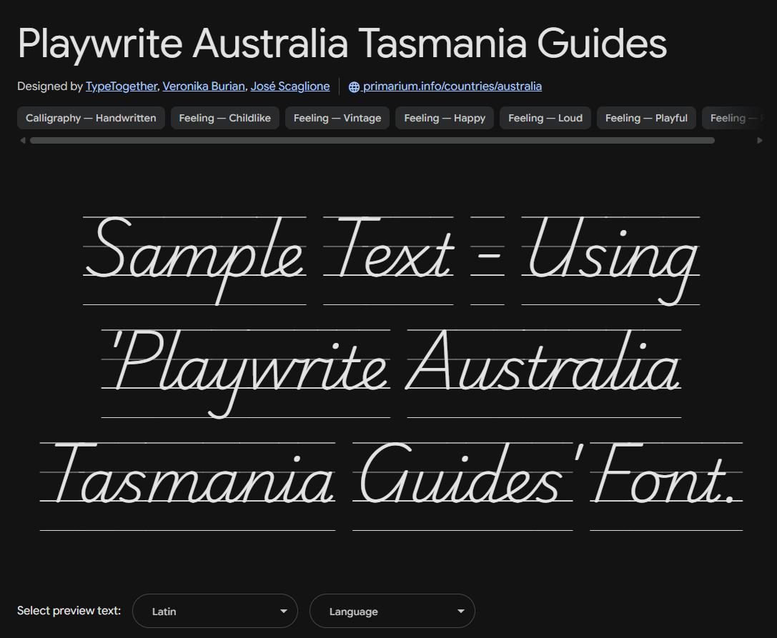 Image sample preview for text using Playwrite Australia Tasmania Guides font family