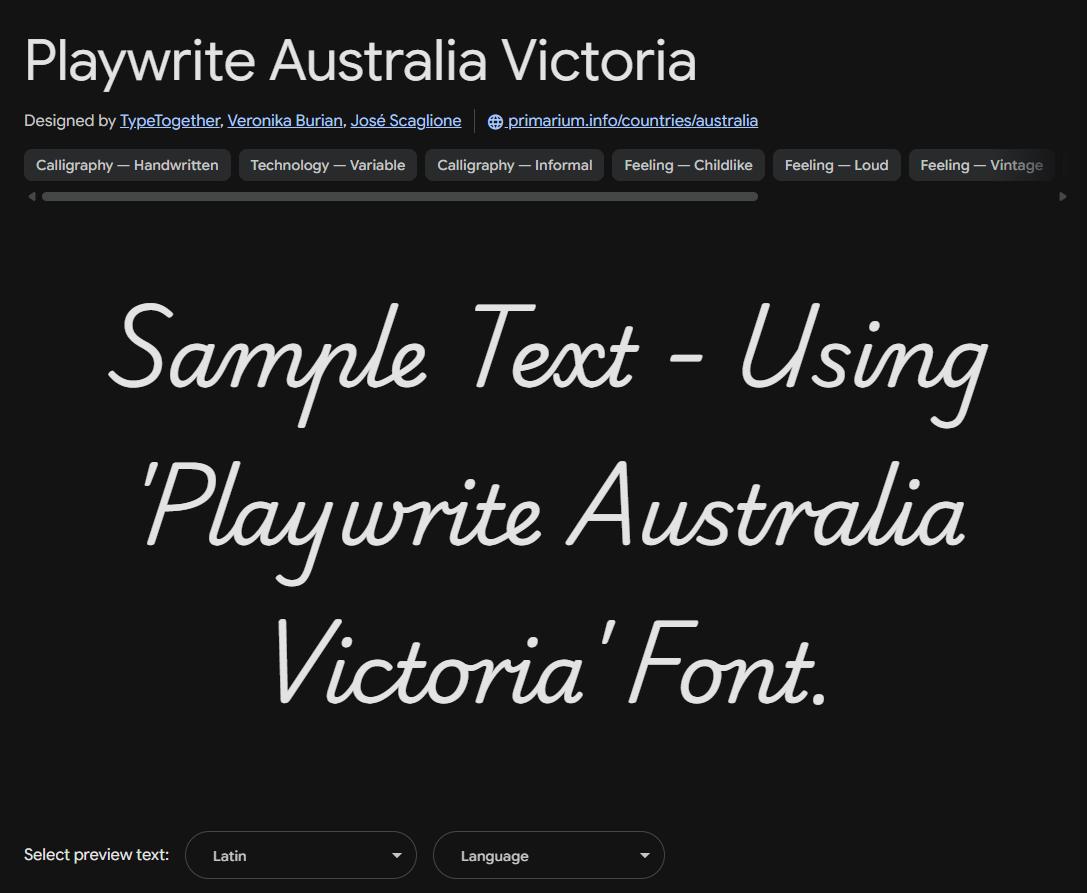 Image sample preview for text using Playwrite Australia Victoria font family