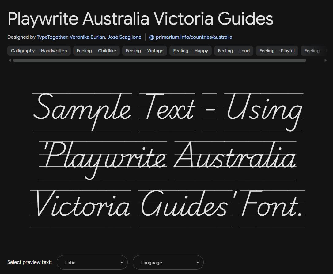 Image sample preview for text using Playwrite Australia Victoria Guides font family