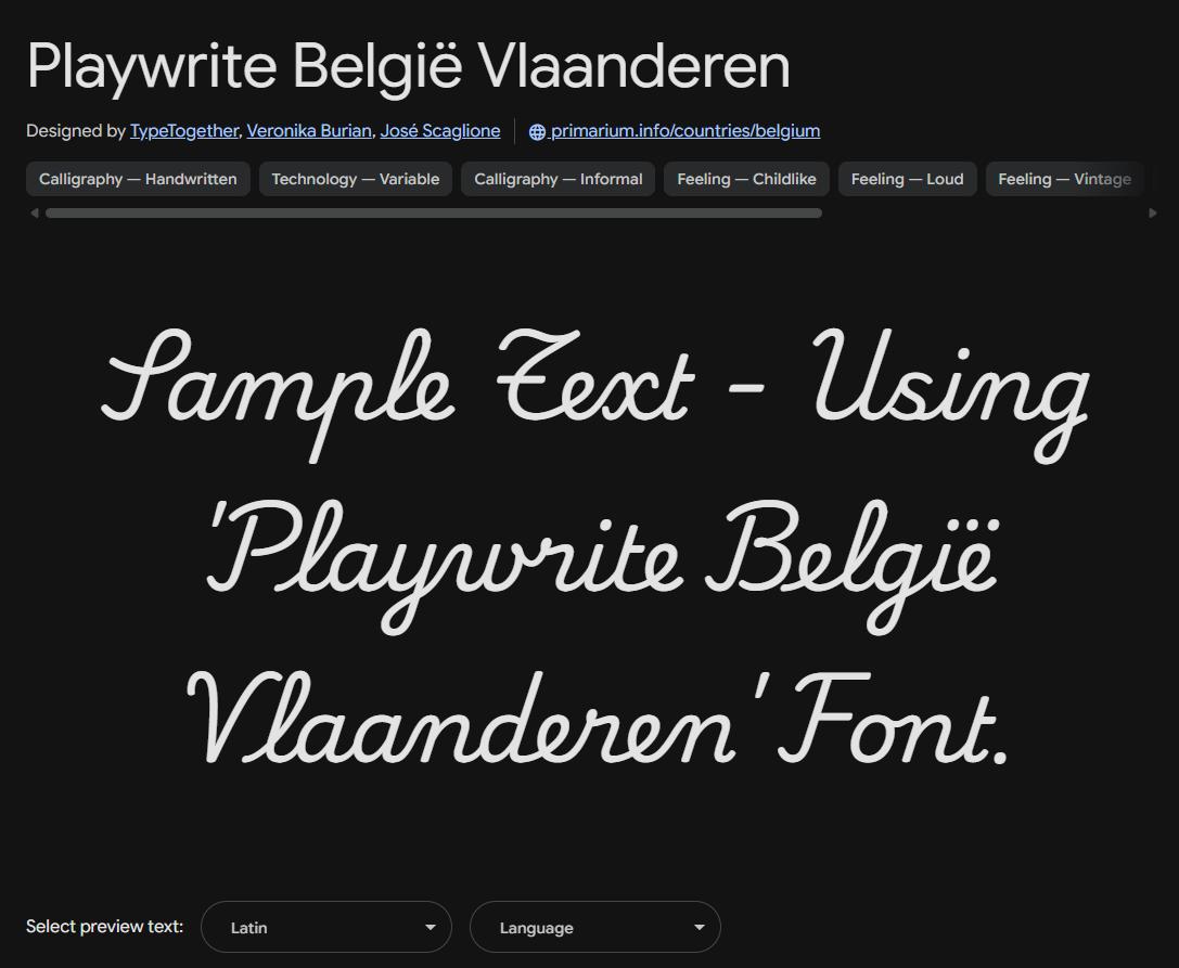 Image sample preview for text using Playwrite België Vlaanderen font family