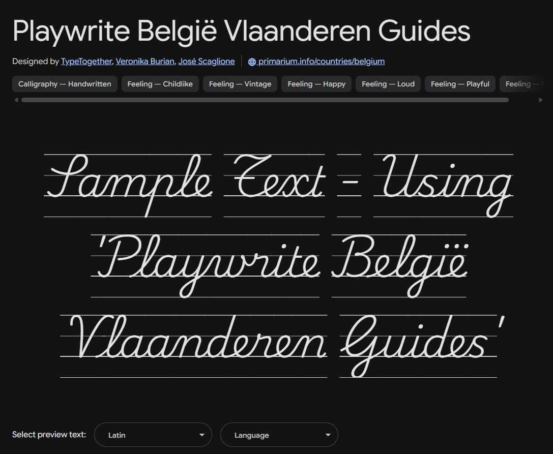 Image sample preview for text using Playwrite België Vlaanderen Guides font family