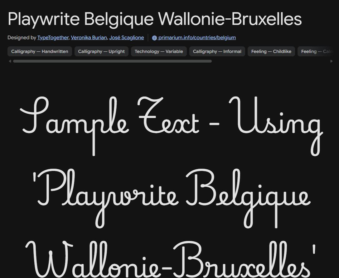 Image sample preview for text using Playwrite Belgique Wallonie-Bruxelles font family
