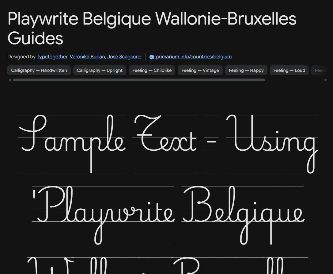 Image sample preview for text using Playwrite Belgique Wallonie-Bruxelles Guides font family