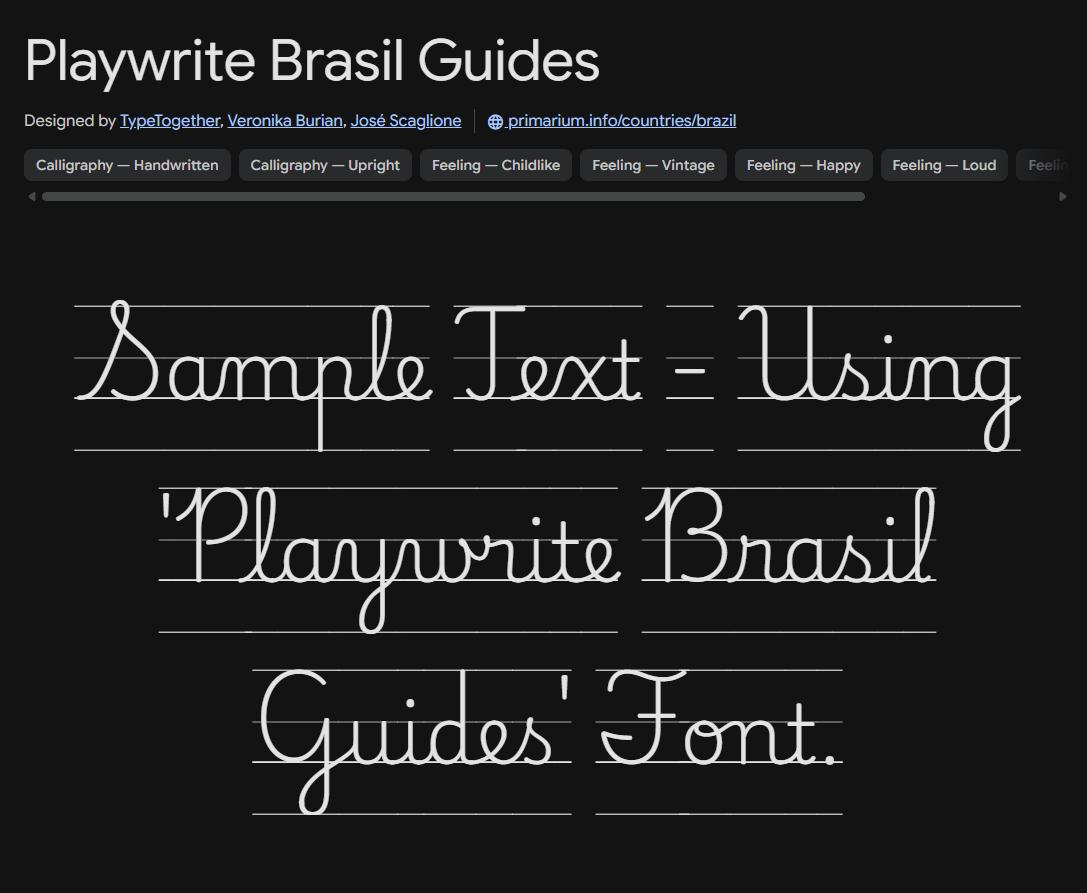 Image sample preview for text using Playwrite Brasil Guides font family