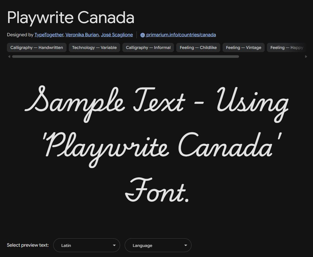 Image sample preview for text using Playwrite Canada font family