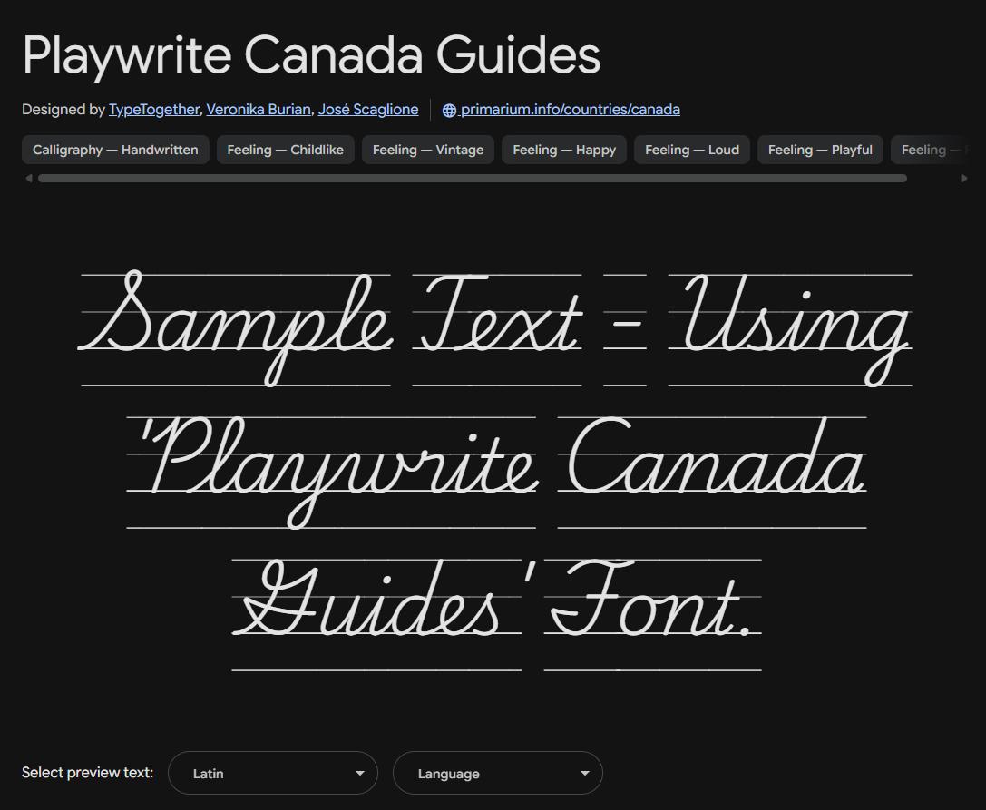 Image sample preview for text using Playwrite Canada Guides font family