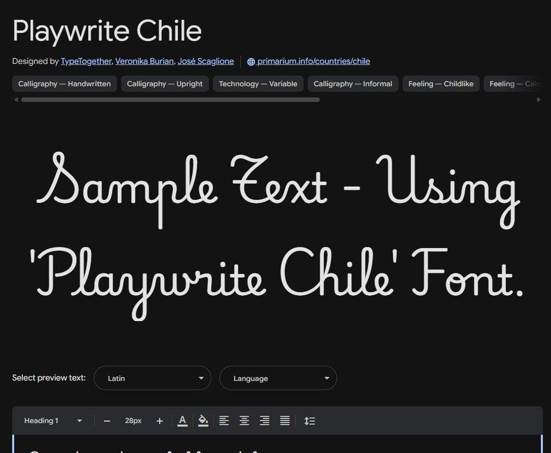 Image sample preview for text using Playwrite Chile font family