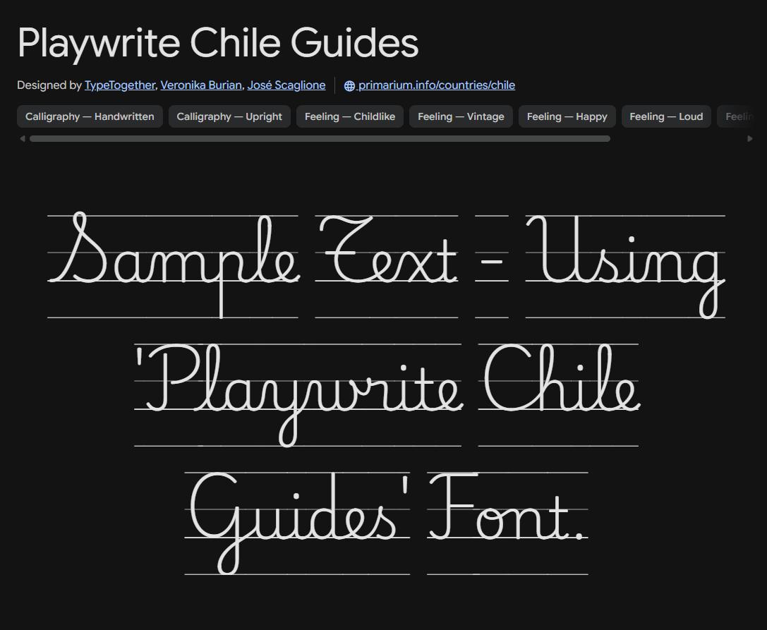 Image sample preview for text using Playwrite Chile Guides font family
