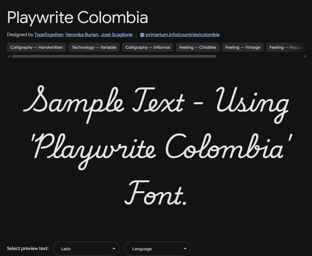 Image sample preview for text using Playwrite Colombia font family