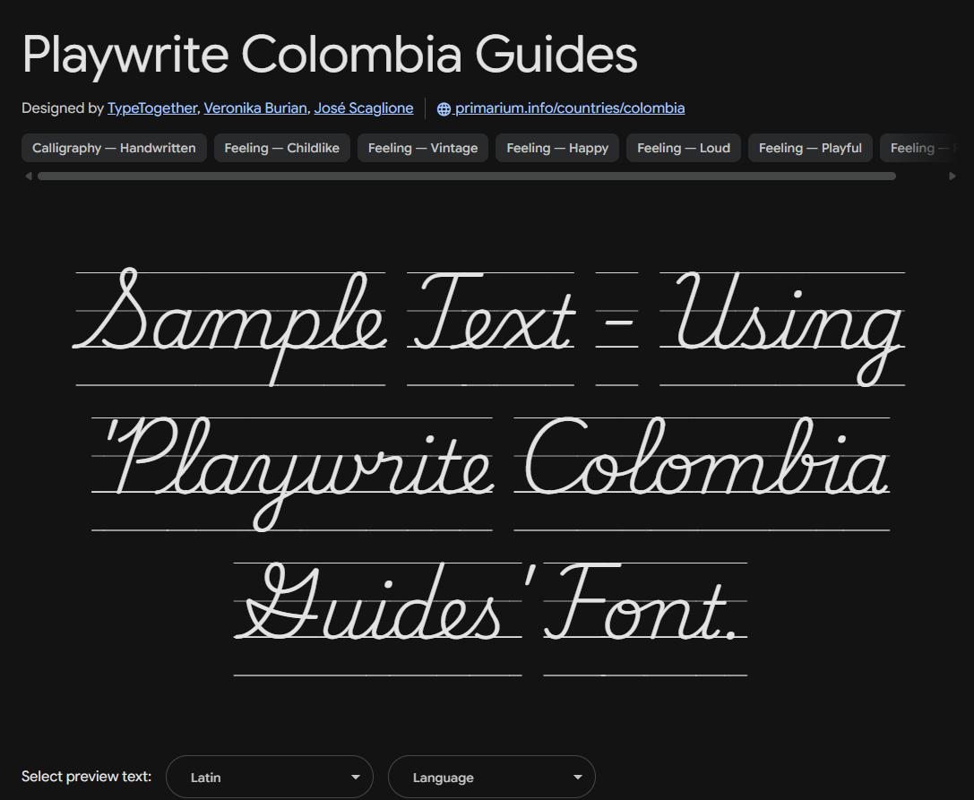 Image sample preview for text using Playwrite Colombia Guides font family