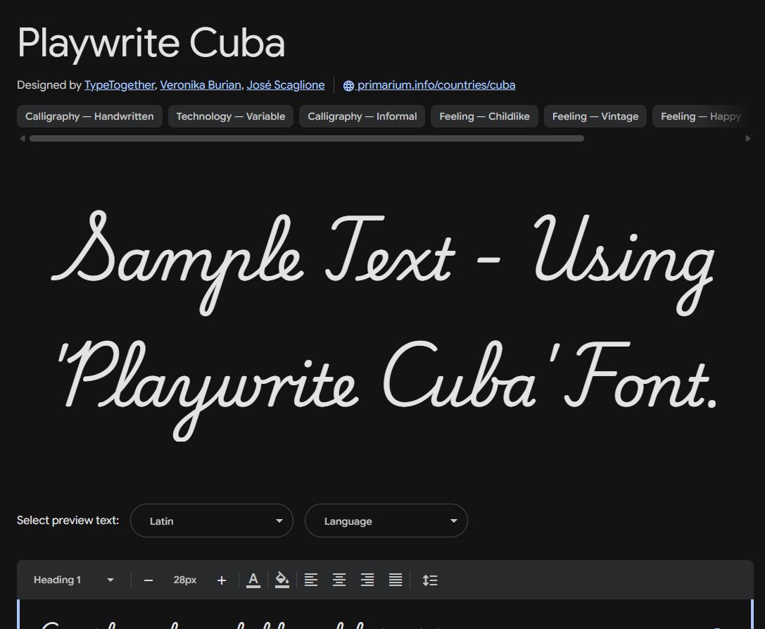 Image sample preview for text using Playwrite Cuba font family