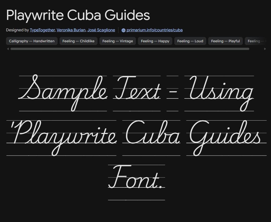 Image sample preview for text using Playwrite Cuba Guides font family