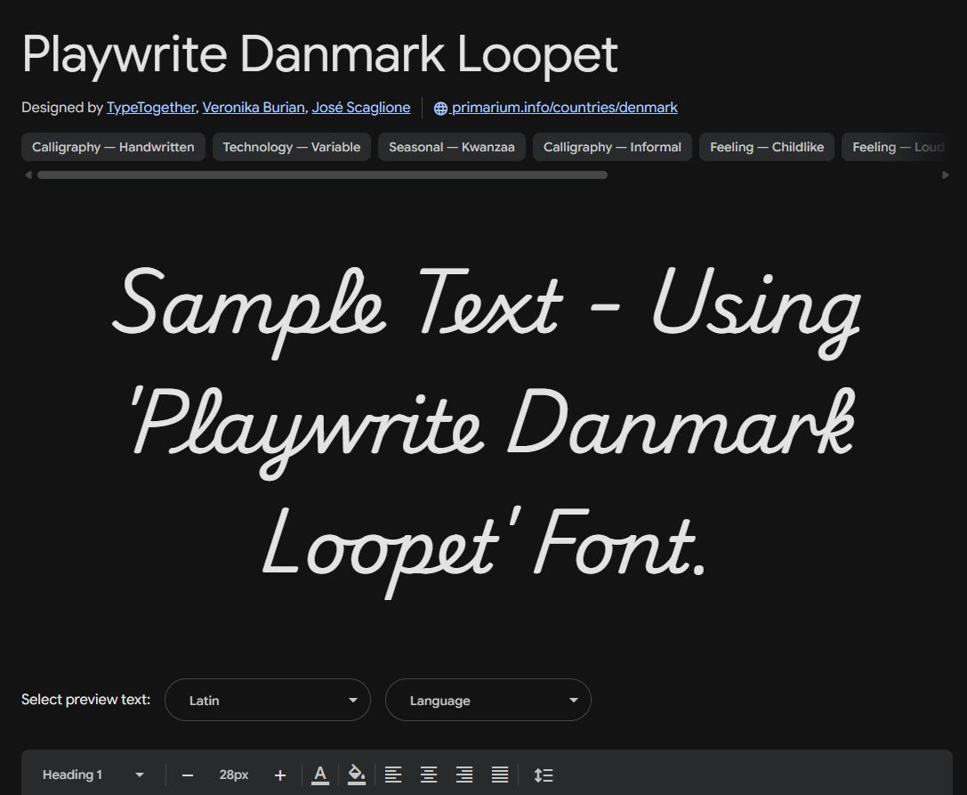 Image sample preview for text using Playwrite Danmark Loopet font family