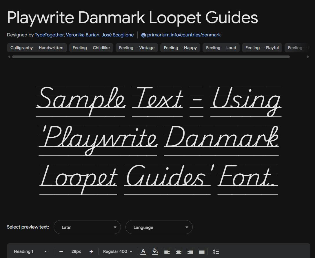 Image sample preview for text using Playwrite Danmark Loopet Guides font family