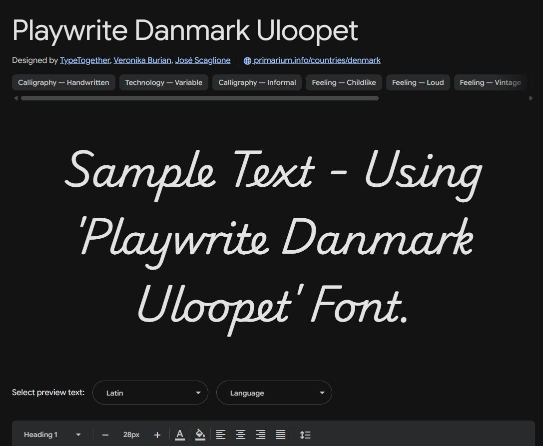 Image sample preview for text using Playwrite Danmark Uloopet font family